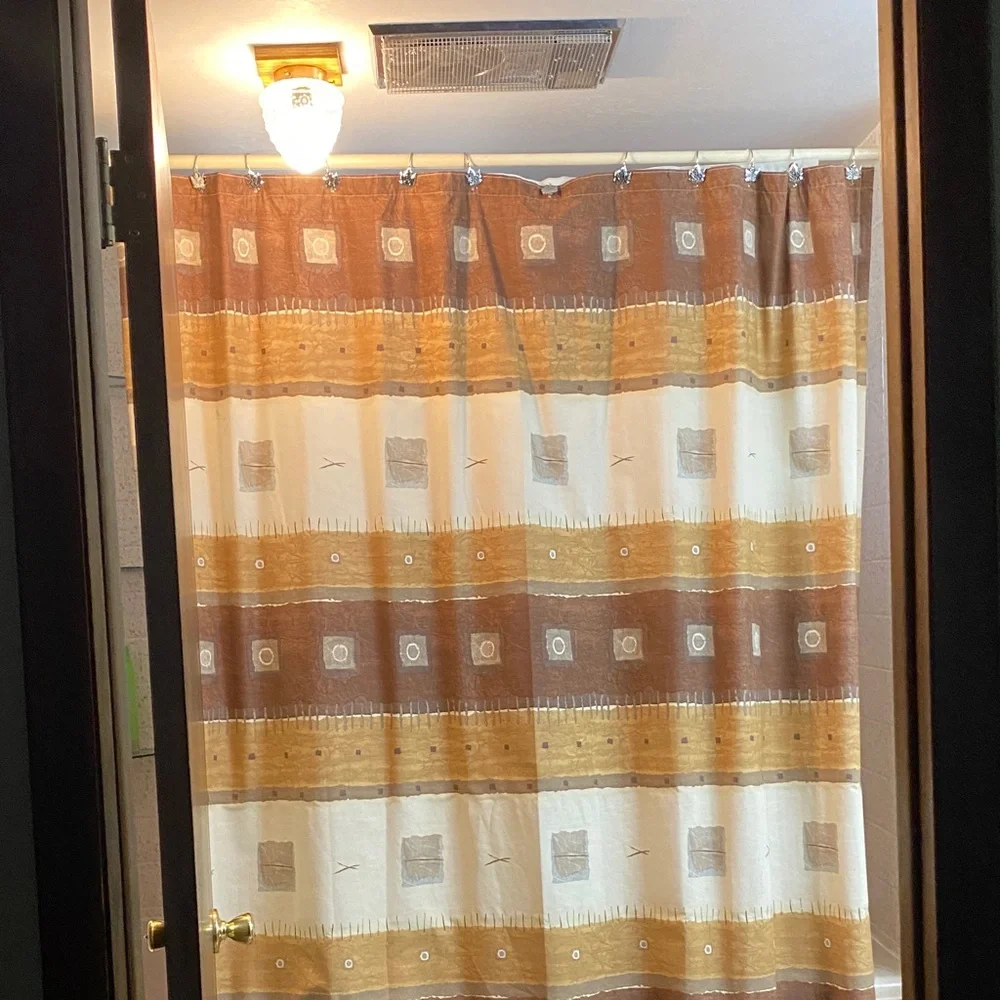 Striped Geometric Shower Curtain in Brown and Cream